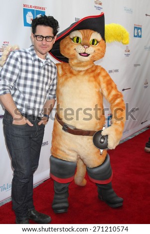 LOS ANGELES - FEB 19:  J.J. Abrams, Puss in Boots at the Milk+Bookies Sixth Annual Story Time Celebration at the Toyota Grand Prix Racecourse on April 19, 2015 in Long Beach, CA