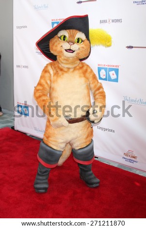 LOS ANGELES - FEB 19:  Puss In Boots at the Milk+Bookies Sixth Annual Story Time Celebration at the Toyota Grand Prix Racecourse on April 19, 2015 in Long Beach, CA