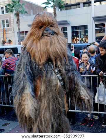 LOS ANGELES - DEC 17:  Chewbacca at the Australian Star Wars fans get married in a Star Wars-themed wedding at the TCL Chinese Theater on December 17, 2015 in Los Angeles, CA