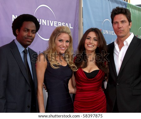 LOS ANGELES - JUL 30:  Baron Vaughn, Virginia Williams, Sarah Shahi, &  Michael Trucco arrive at the 2010 NBC Summer Press Tour Party at Beverly Hilton Hotel on July 30, 2010 in Beverly Hills, CA...