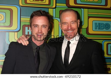 BEVERLY HILLS - JAN 16: Aaron Paul, Bryan Cranston arrives at the HBO Golden Globe Party 2011 at Circa 55 at the Beverly Hilton Hotel on January 16, 2011 in Beverly Hills, CA
