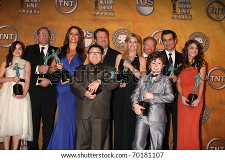 LOS ANGELES - JAN 30:  The Cast of Modern Family  in the Press Room at the 2011 Screen Actors Guild Awards  at Shrine Auditorium on January 30, 2011 in Los Angeles, CA