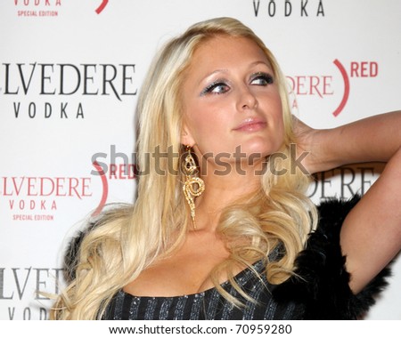 LOS ANGELES - FEB 10:  Paris Hilton arrives at the Belvedere RED Special Edition Bottle Launch at Avalon on February 10, 2011 in Los Angeles, CA