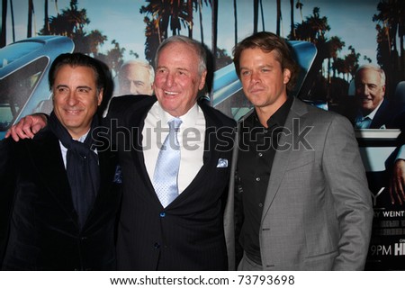 LOS ANGELES - MAR 22:  Andy Garcia, Jerry Weintraub and Matt Damon arrive at the HBO\'s \