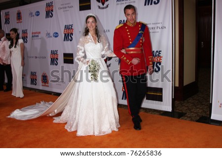LOS ANGELES - APR 29:  Royal Wedding Impersonators, with Knock-off Gowns by ABS arriving at the 18th Race to Erase MS Event at Century Plaza Hotel on April 29, 2011 in Century City, CA..