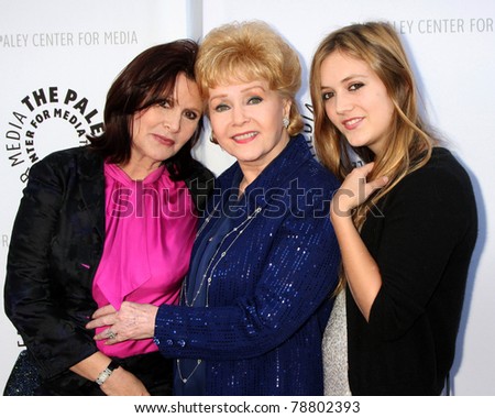 LOS ANGELES - JUN 7:  Carrie Fisher, Debbie Reynolds, Billie Catherine Lourd arrive at the Debbie Reynolds Collection Auction Preview at Paley Center For Media on June 7, 2011 in Beverly Hills, CA