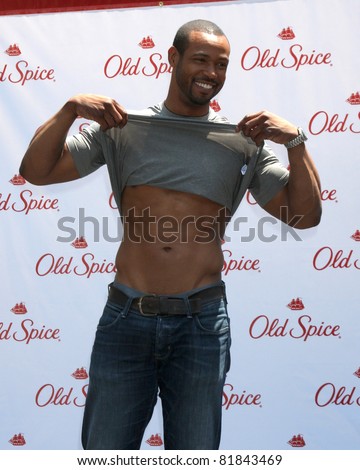 LOS ANGELES - JUL 28:  Isaiah Mustafa at a public appearance to promote the Epic Old Spice Challenge  at The Grove on July 28, 2011 in Los Angeles, CA
