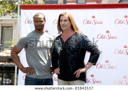 LOS ANGELES - JUL 28:  Isaiah Mustafa, Fabio at a public appearance to promote the Epic Old Spice Challenge  at The Grove on July 28, 2011 in Los Angeles, CA