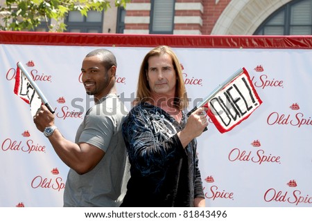LOS ANGELES - JUL 28:  Isaiah Mustafa, Fabio at a public appearance to promote the Epic Old Spice Challenge  at The Grove on July 28, 2011 in Los Angeles, CA