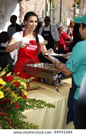 LOS ANGELES - NOV 23:  Kim Kardashian at the LA Mission Thanksgiving Meal Service at LA Mission on November 23, 2011 in Los Angeles, CA