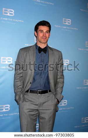 LOS ANGELES - MAR 10:  Adam Gregory arrives at the Bold and Beautiful 25th Anniversary Party at the Perch Resturant on March 10, 2012 in Los Angeles, CA