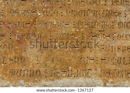 Gothic inscription in the wall of Girona cathedral, Catalonia, Spain