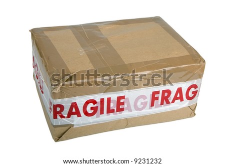 Package with Fragile tape isolated on white