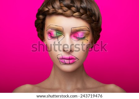 closeup beauty shot with cubism abstract makeup