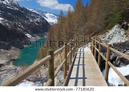 Landscape on Arno man-made lake basin at 1900 meters on the sea-level. Brixia province, Lombardy region, Italy