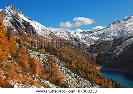 Landscape of a man-made lake basin at 1900 meters on the sea-level