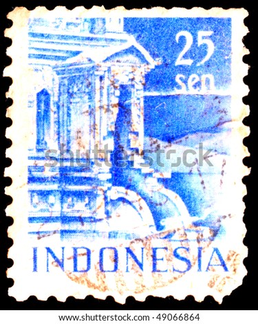 INDONESIA - CIRCA 1949: A stamp printed in Indonesia shows Puntadewa temple, Dieng Plateau, Central Java, circa 1949