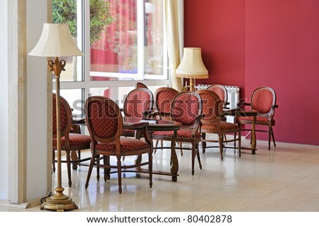 Coffee restaurant indoor with luxury wooden furniture