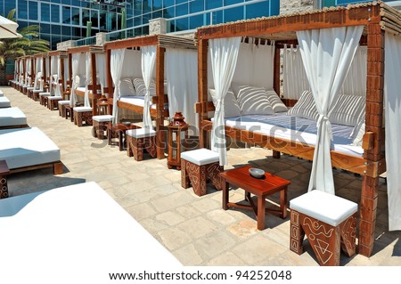 Wood framed  canopy offer relaxation in the touristic resort