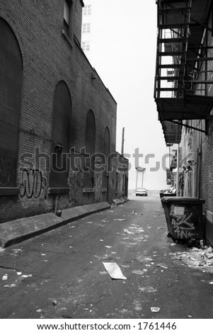 Back Alley to City Building - Black and White