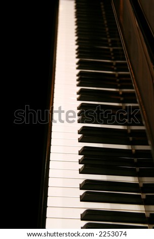 Close-up View of Piano Keyboard with Black and White Keys