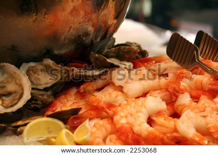 Chilled Seafood Appetizers - Shrimp and Oysters on Ice
