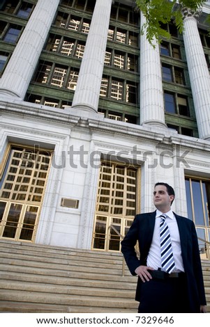 Young Attorney in Front of Courthouse - Twenties
