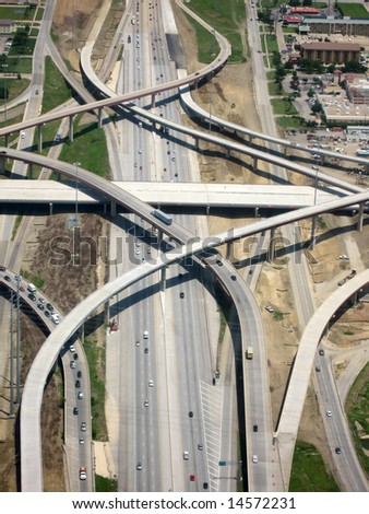 Aerial View of Highway with Crossing Lanes