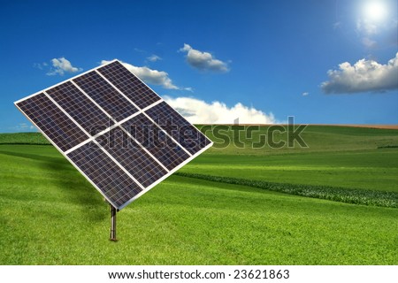 Solar Panel Sun Tracking System in a Meadow