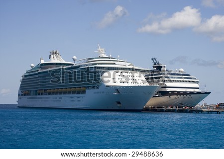COZUMEL, MEXICO - MARCH 23 : Royal Caribbean and Celebrity Cruise ships dock at the harbor March 23, 2009 in Cozumel, Mexico.