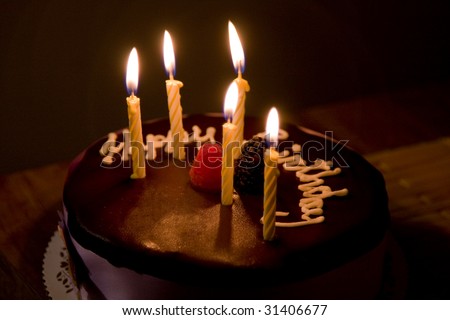 Birthday Cake  Candles on Happy Birthday Cake With Burning Candles Stock Photo 31406677