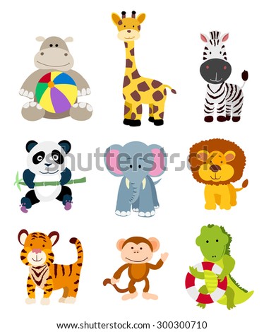 Set Of Vector Jungle Cartoon Animals - 300300710 : Shutterstock