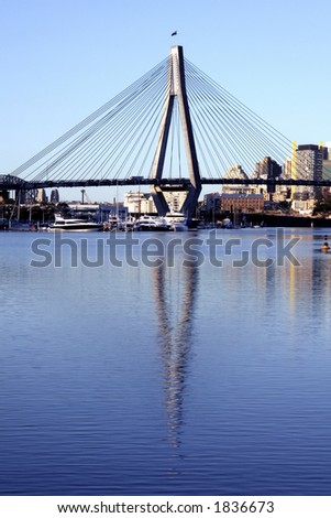 Anzac Bridge, Water Reflection, Sydney, Australia: ANZAC Bridge is the longest cable-stayed bridge in Australia, and amongst the longest in the world.