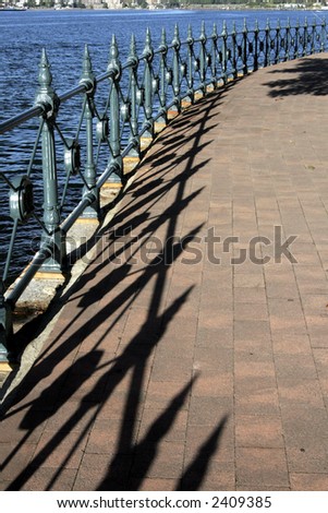 Outdoor Path With Fence And Red Brick Stone Pavement, Sydney, Australia