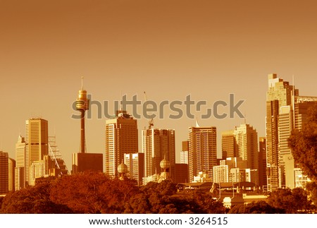 Sydney Skyline In Orange, Cityscape, Clear Sky, Australia