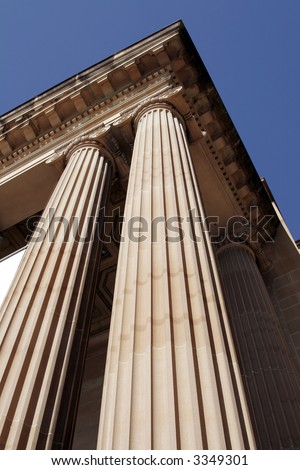 Steep View Of Classical Columns, Pillar, Architecture, Building, Roof