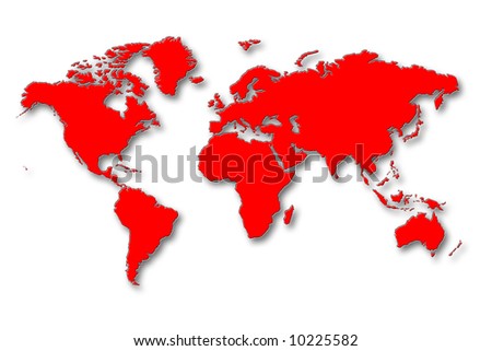 map of the world continents. stock photo : World Map - Red