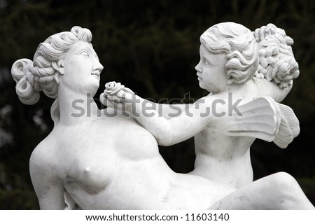 Woman And Young Angel In Paradise, White Sculpture