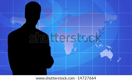 Business Person / Business Man Silhouette In Front Of World Map