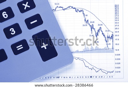Business Chart - Crash, Decreasing Graph, Calculator, Blue Toning