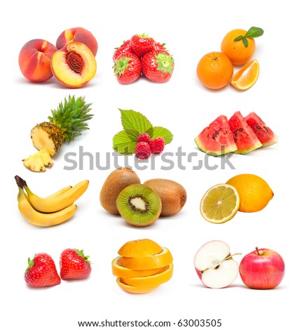 colorful healthy fruit collage  stock photo