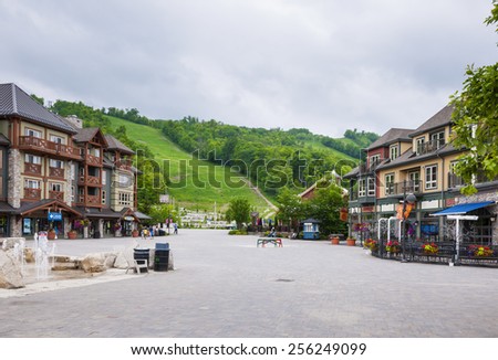 COLLINGWOOD, ON, CANADA - JUNE 18: Summer ski hill, shops and restaurants at Blue Mountain Village, 2014