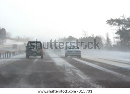 Winter highway during snow storm, poor visibility