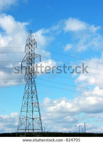 Hydro power tower on the blue sky background