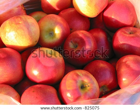 Closeup on red apples in a basket at farmer\'s market