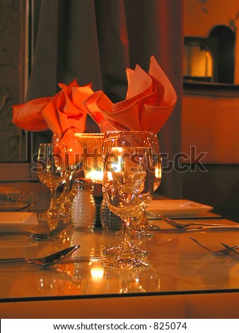 Dinner table setting in a restaurant