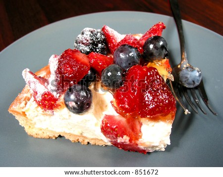 Slice of mixed berry tart on a plate