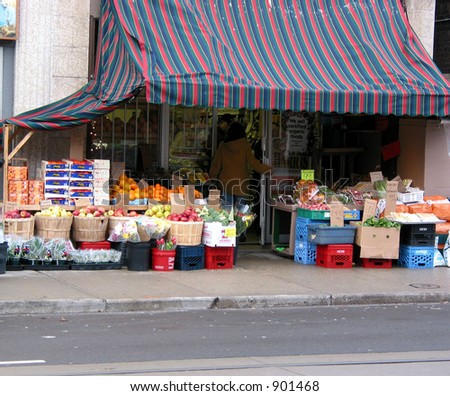 Fruit abd vegetable market on city street