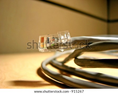 Internet cable on the office desk, closeup