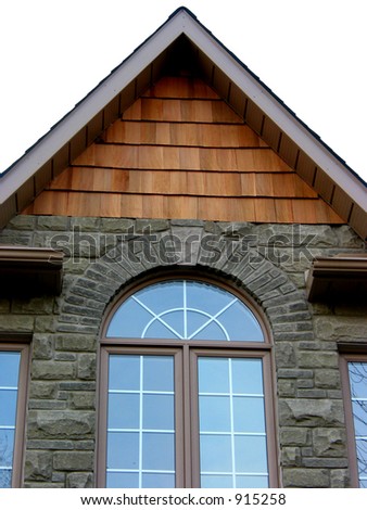 Rounded window of a new house, white background